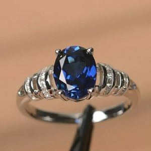 Silver Royal Blue Cubic Zirconia Ring